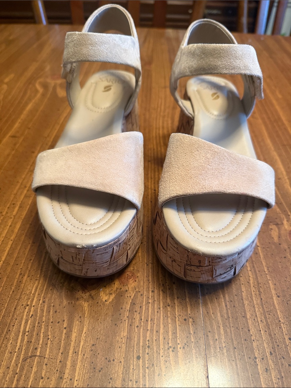 Franco Sarto Beige Suede Cork Platform Sandals